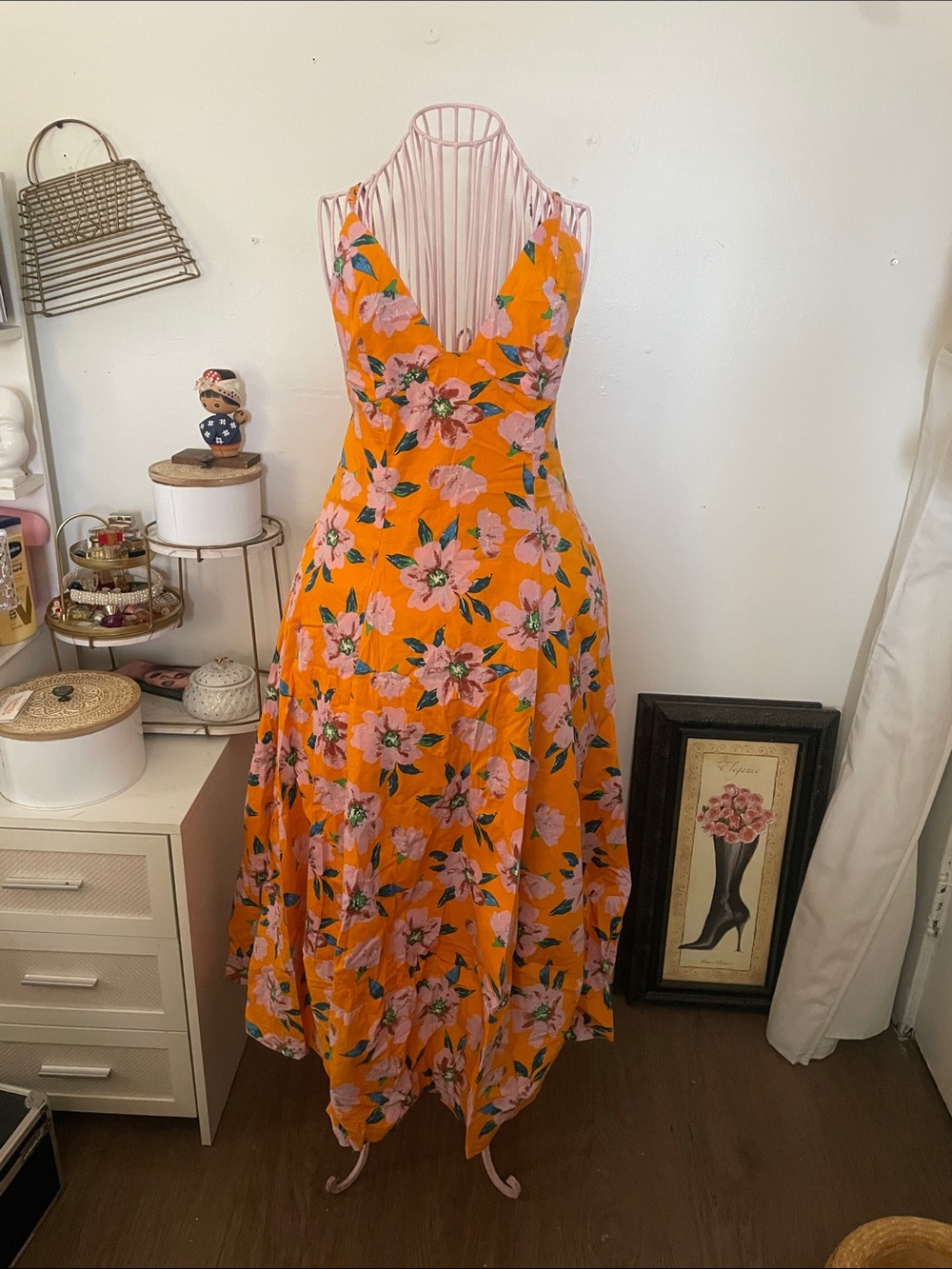 Free People Orange Maxi Dress with Pink Floral Print
